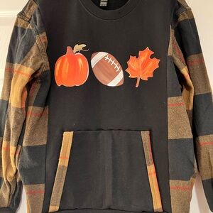 Black Plaid Sleeve Fall Sweatshirt